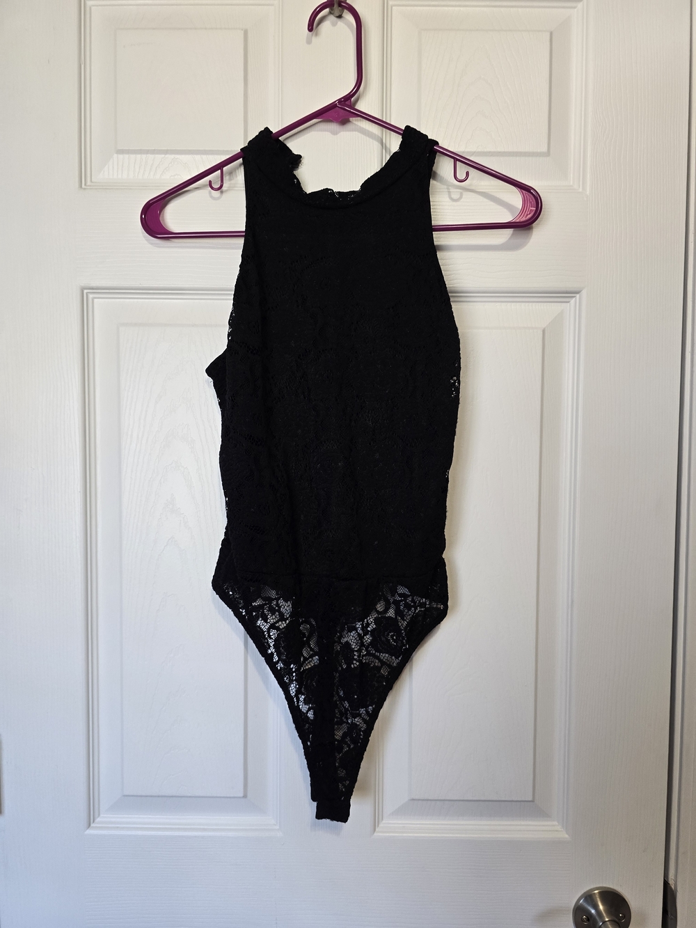 free press Black Lace High-Neck One-Piece Bodysuit